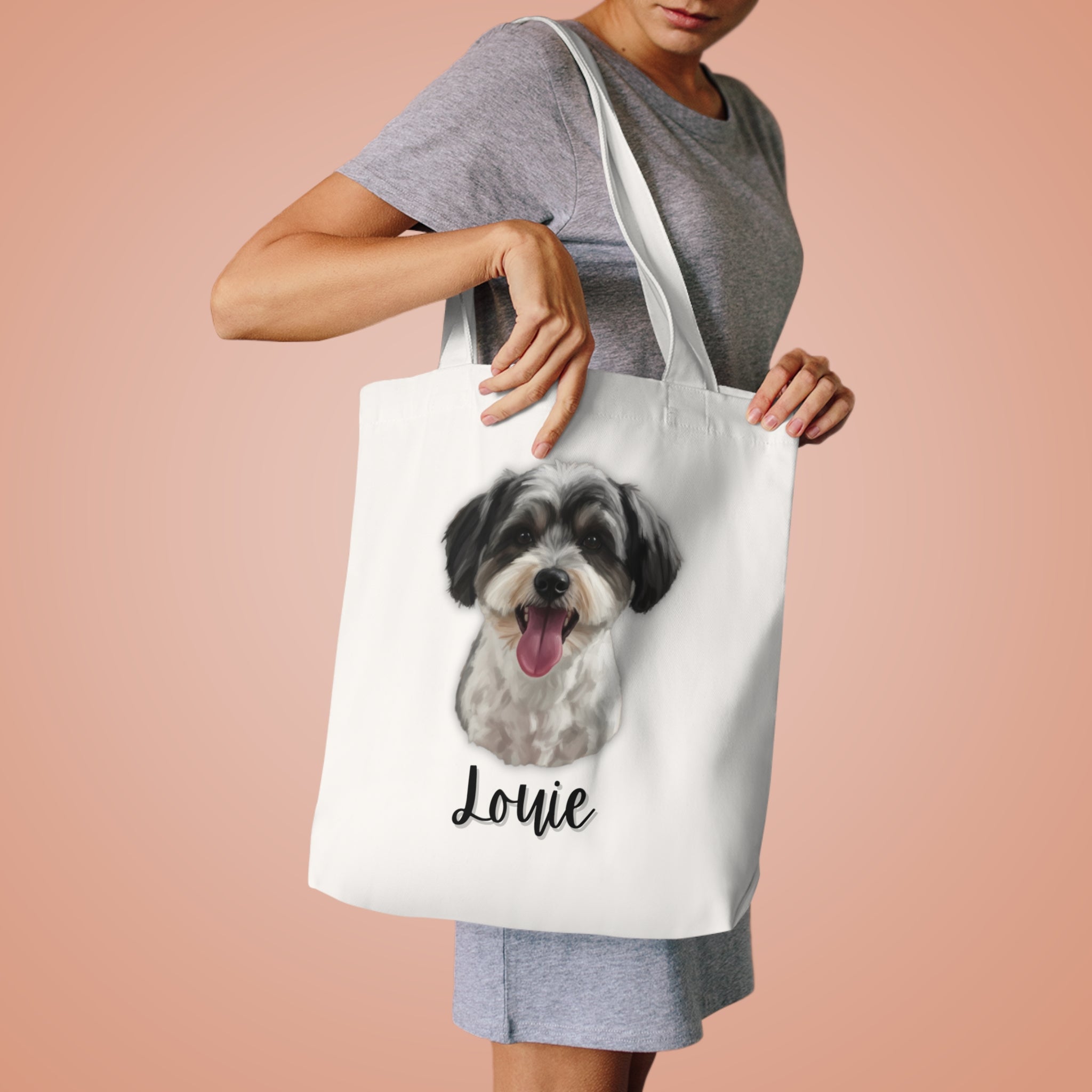 (Louie) Personalized Dog Lover Tote Bag