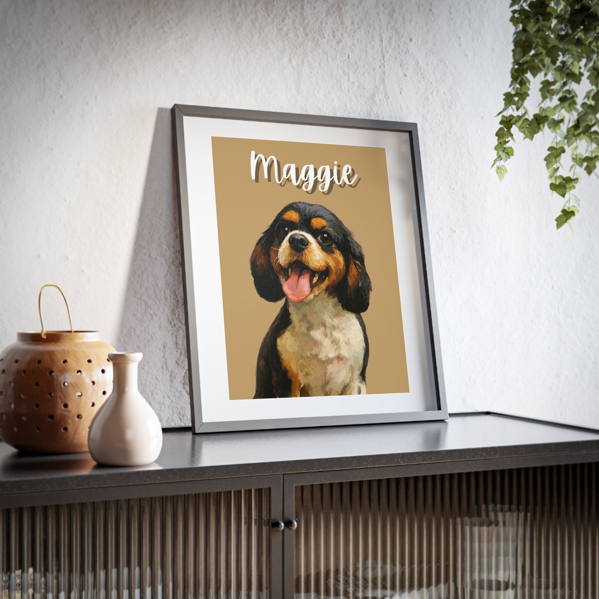 (Maggie) Playful Dog Framed Poster